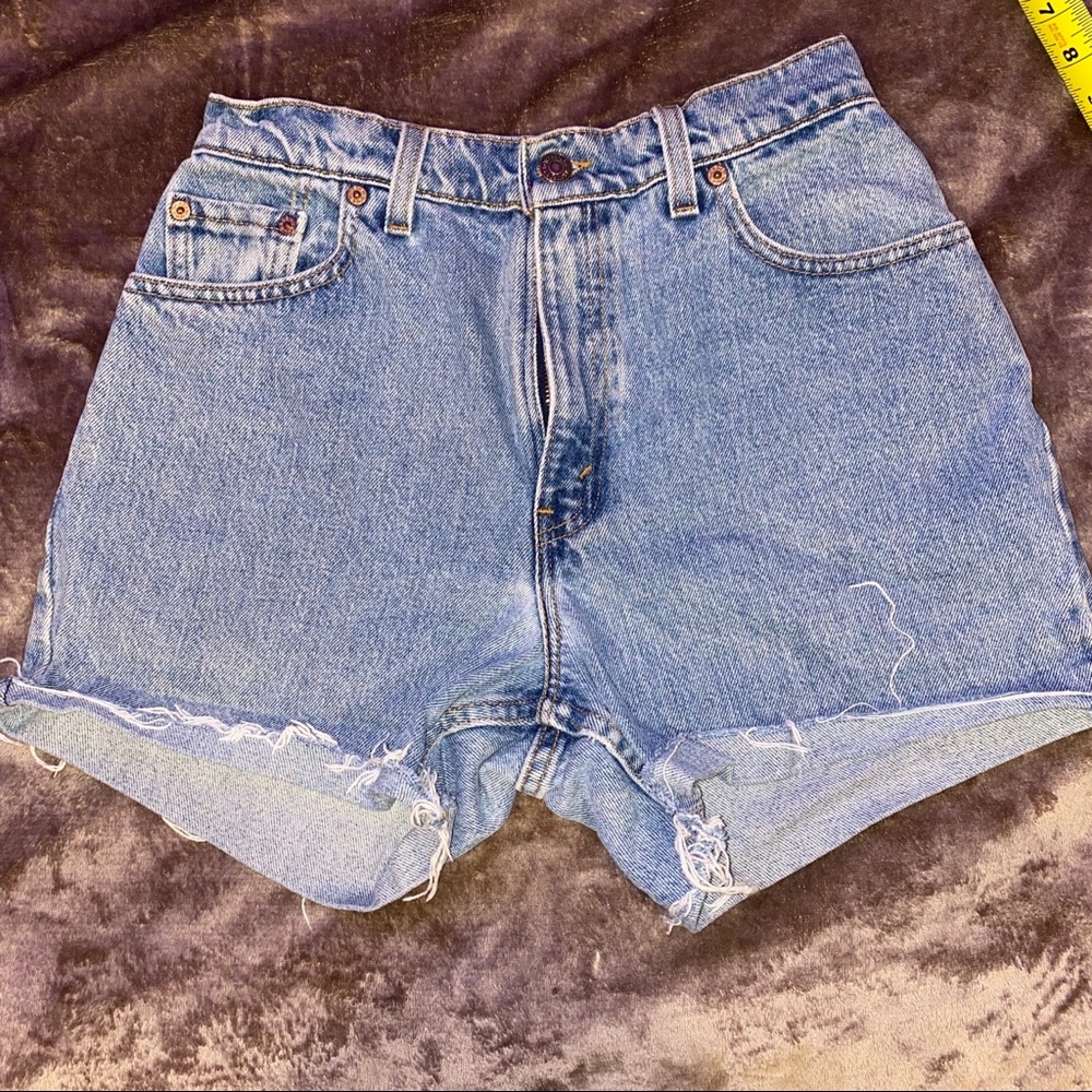 Light/medium wash, high waisted mom jean shorts